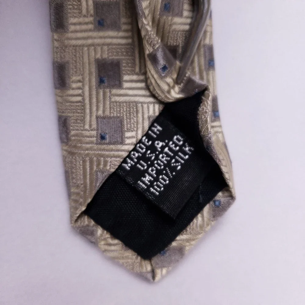 Geoffrey‎ Beene Geometric Print Necktie Beige Gray Blue Modern Businesscore Prep - Picture 4 of 6